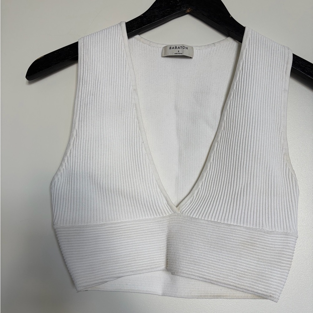 Babaton White Ribbed Crop Top